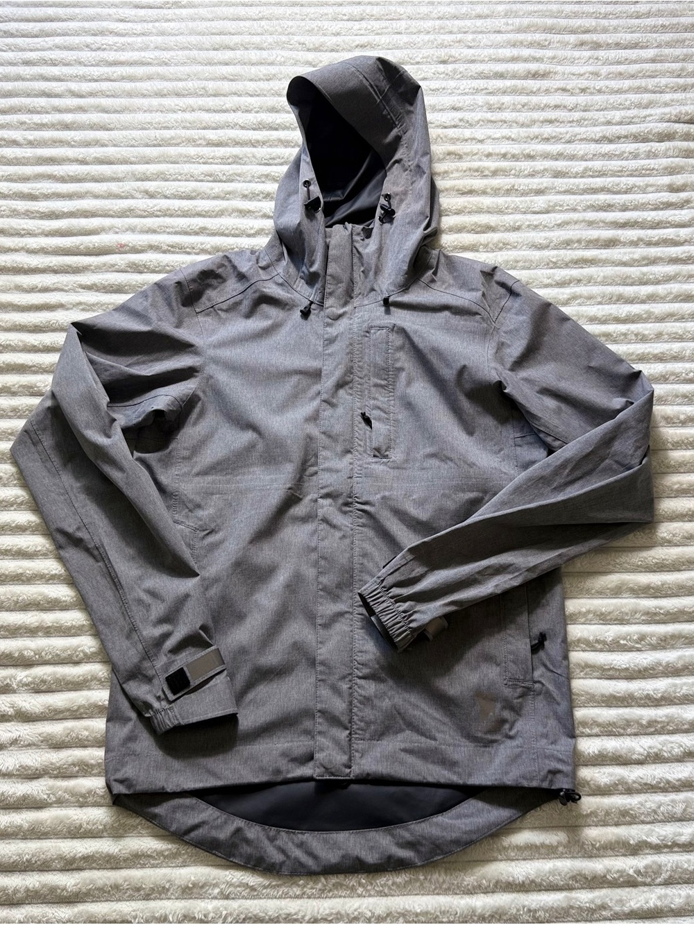Chrome Men's Gray Hooded Full Zip Jacket XS Logo Zipper Mid-Length Rain Coat